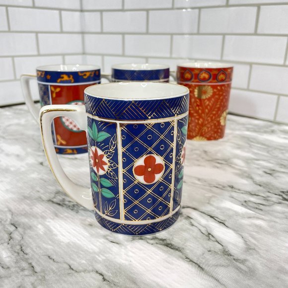 Neiman Marcus Imari Style Set of 4 Mugs Coffee Tea Cups Hand Painted Japan - Picture 2 of 10